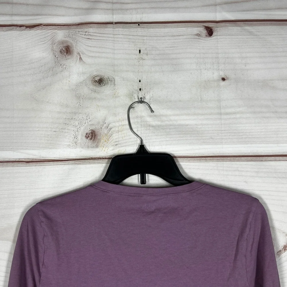 Aveto V-Neck Long‎ Sleeve Top Women Large Purple Solid Cotton Blend Tee Basic